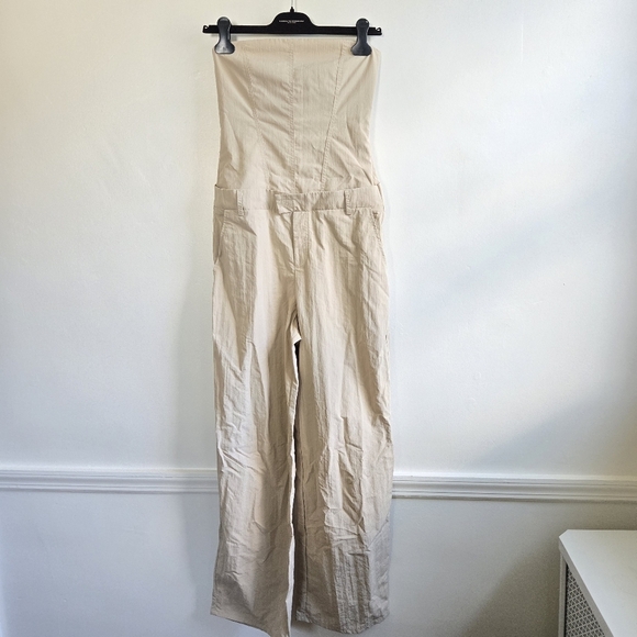 New Zara Caro Long Strapless Nylon Beige/Khaki Jumpsuit NWT Small - Picture 7 of 12